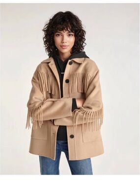 The Kooples Beige Fringe Wool Pea Coat